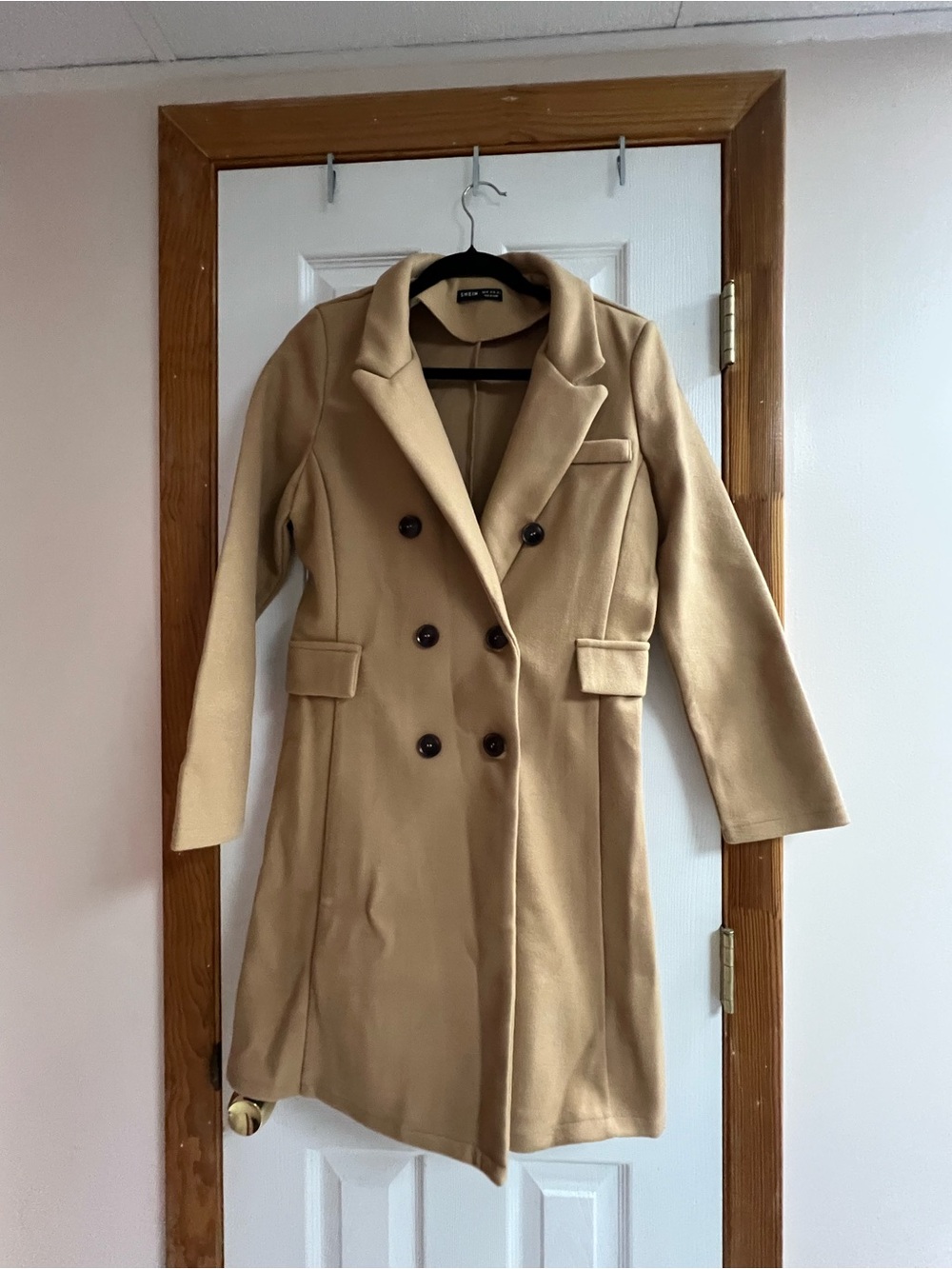 SHEIN Women's Double-Breasted Camel Trench Coat